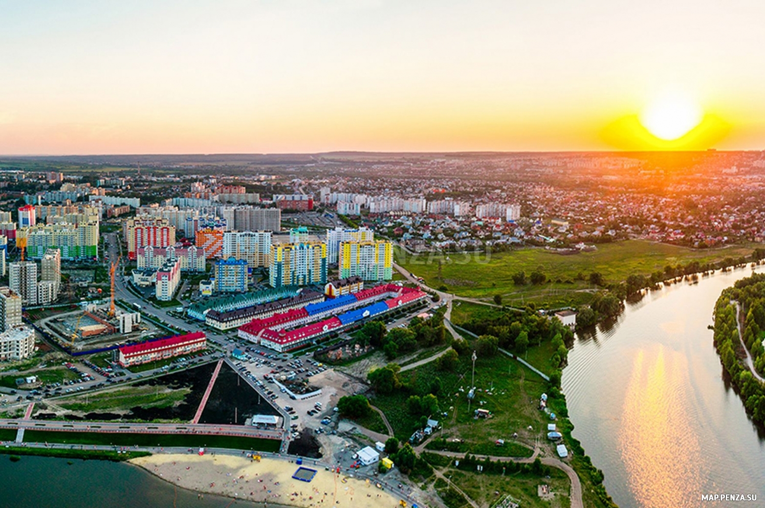 Пенза, набережная Спутник, Современные, Профессиональные, Панорамные, С высоты, Вечер, Цветные