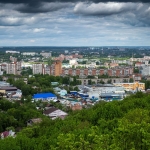 Пенза, вид на город с высоты птичьего полета, Современные, Панорамные, С высоты, Лето, День, Облака, Цветные